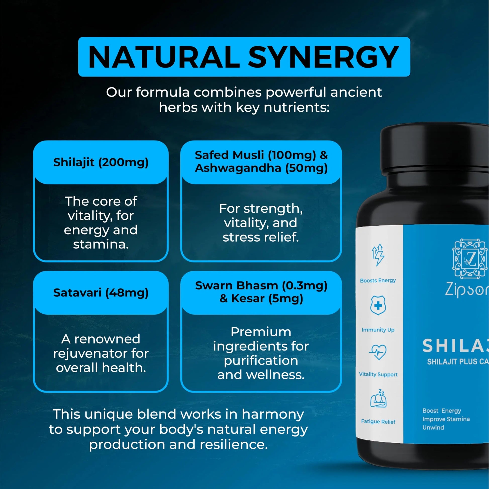 ZIPSON Shilajit for Men & Women | 90 Capsules | Himalayan Formula for Extra Power, Stamina & Immune Support | with Natural Fulvic Acid | Non-GMO | 500mg Per Serving ZIPSON buy supplements Au