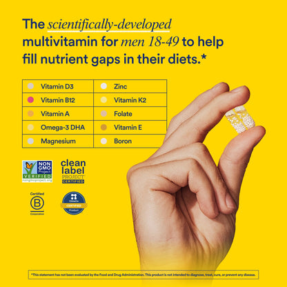 Ritual Multivitamin for Men 18+ with Zinc, Vitamin A and D3 for Immune Function Support*, Omega-3 DHA, B12, K2 RitualBuy Supplements Australia