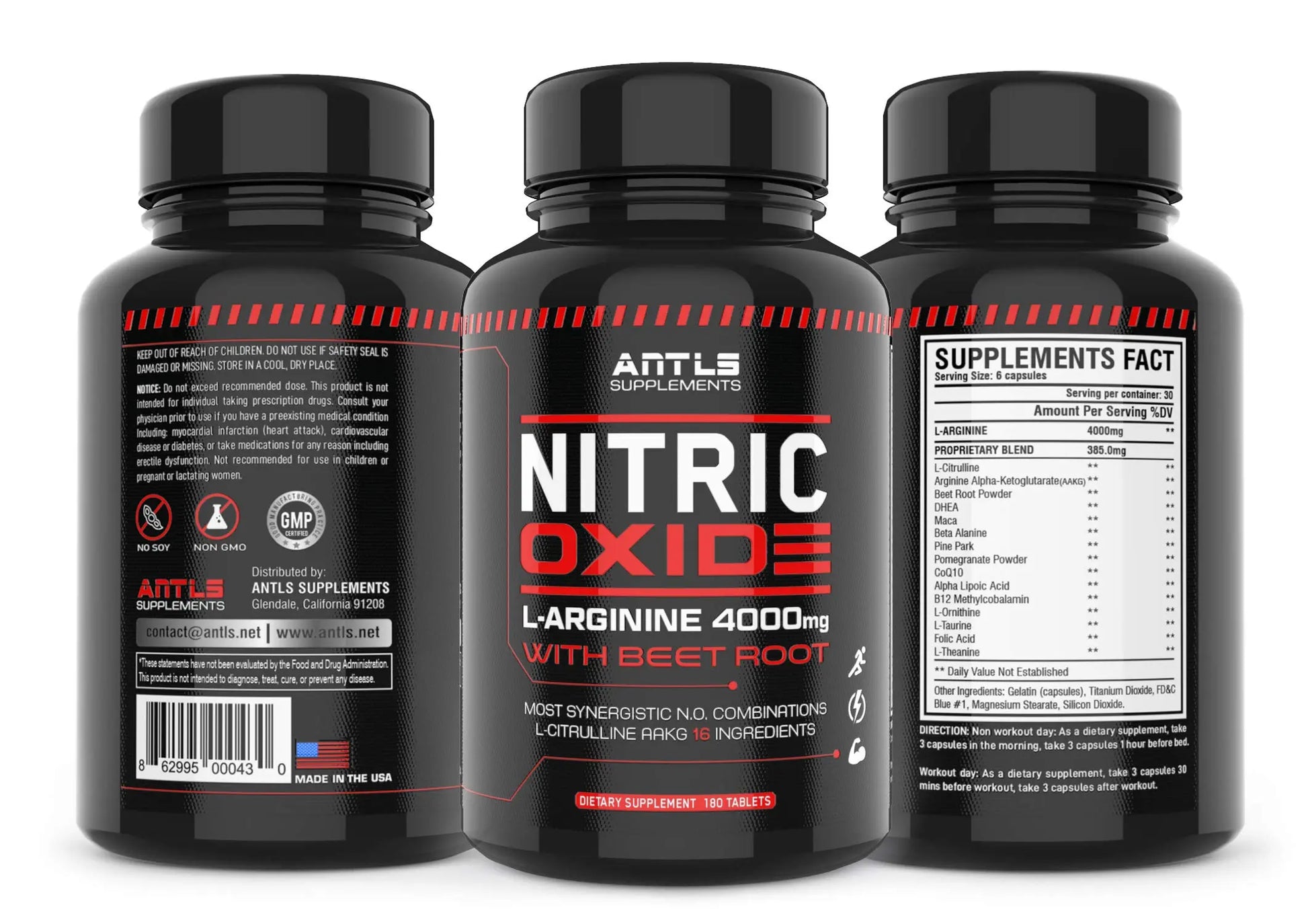 Nitric Oxide Supplement Booster Complex L Arginine 4000mg,L Citrulline, AAKG,Beet Root ANTLS Supplements