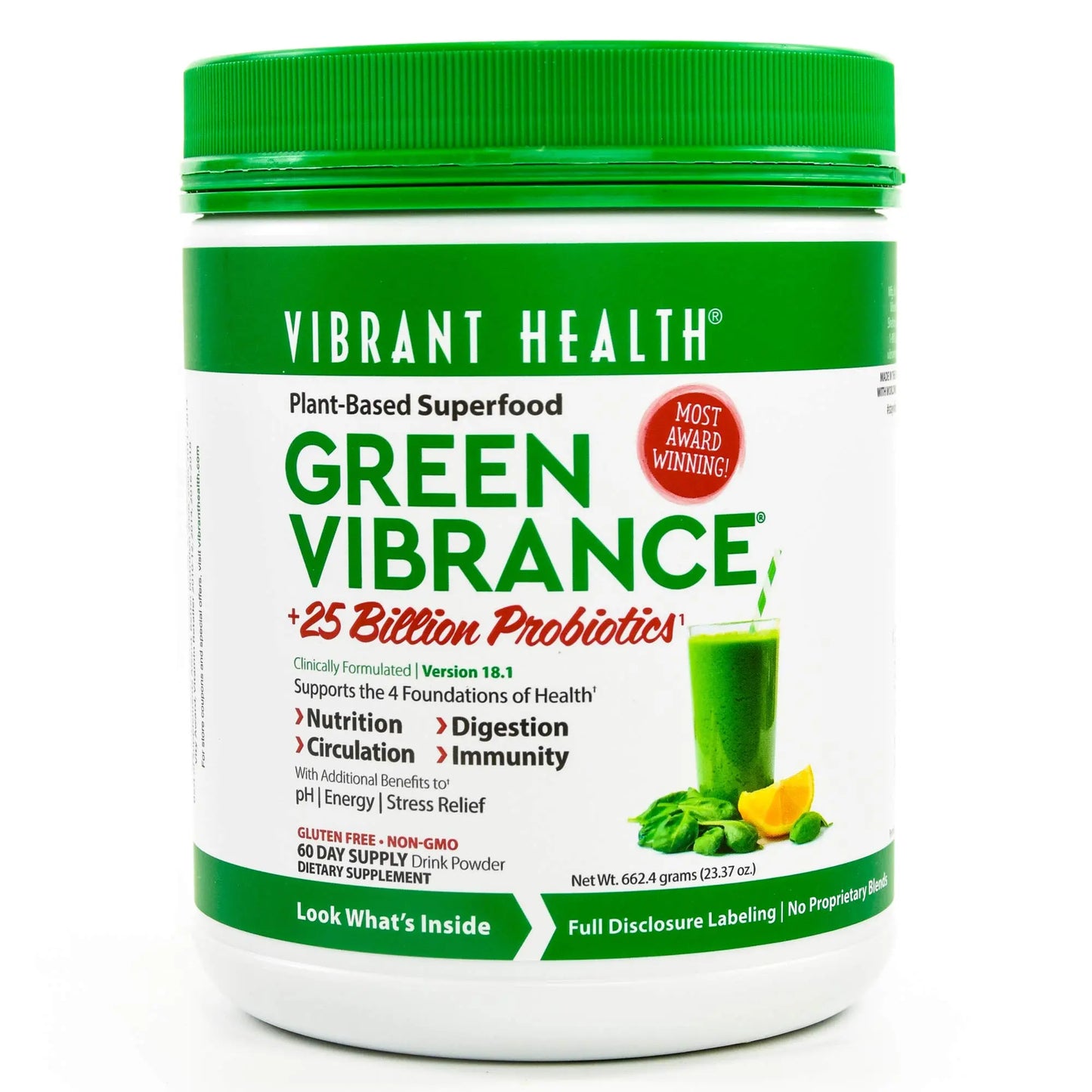 Vibrant Health Green Vibrance supplement container on a white background