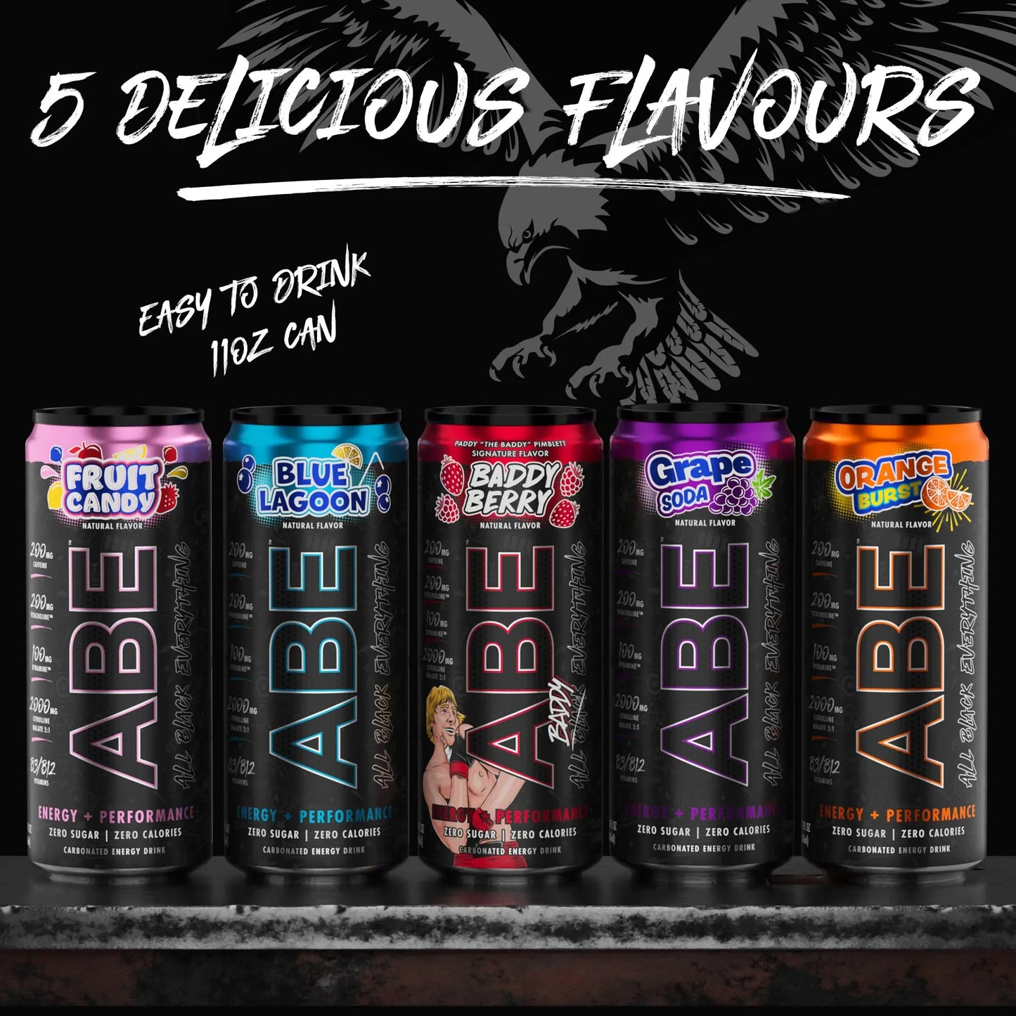 ABE Energy + Performance Sugar Free Energy Drink - All Black Everything Drink With Caffeine ABE all black everything