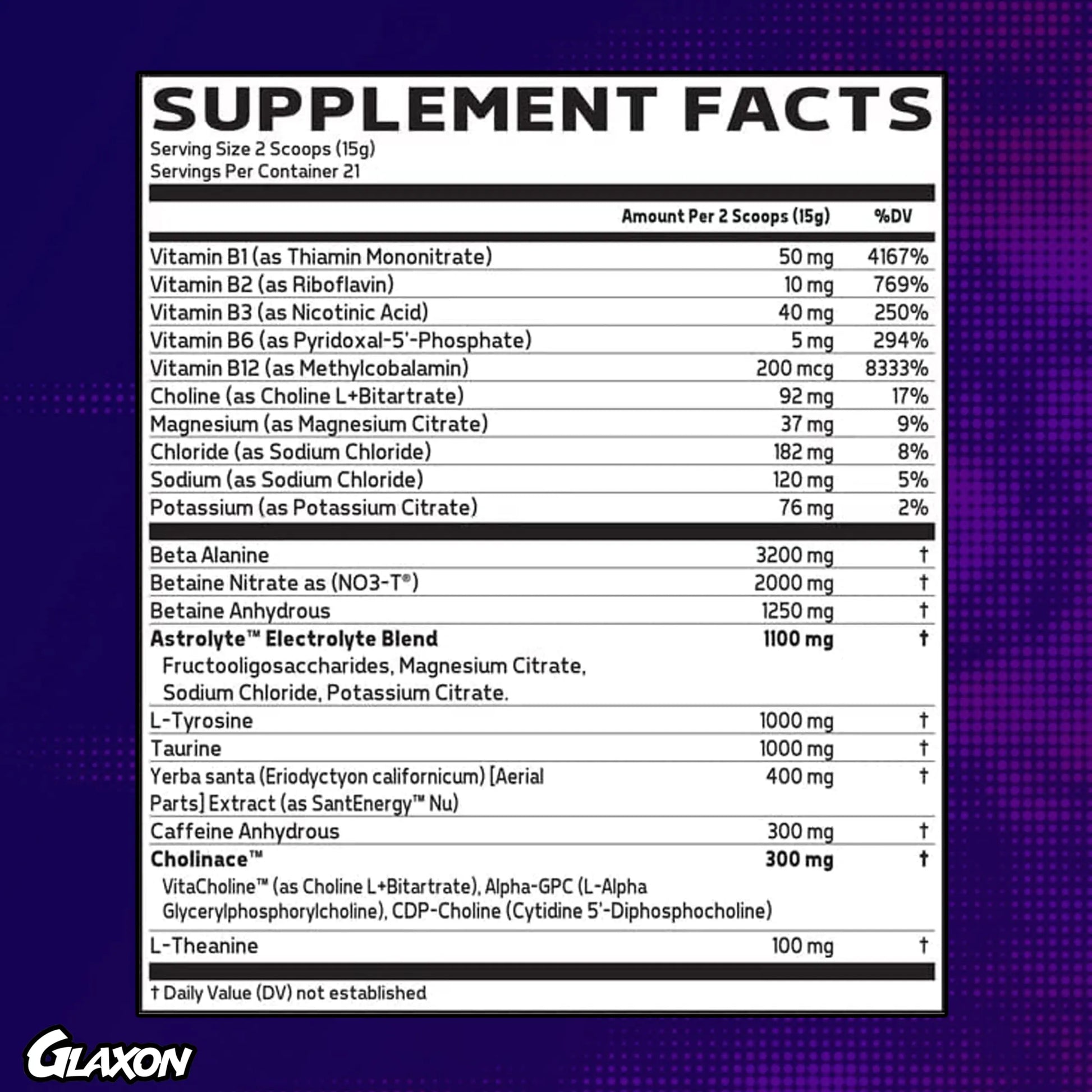 Glaxon Specimen High Stimulant Pre Workout Powder, Preworkout with 300mg Caffeine Glaxon