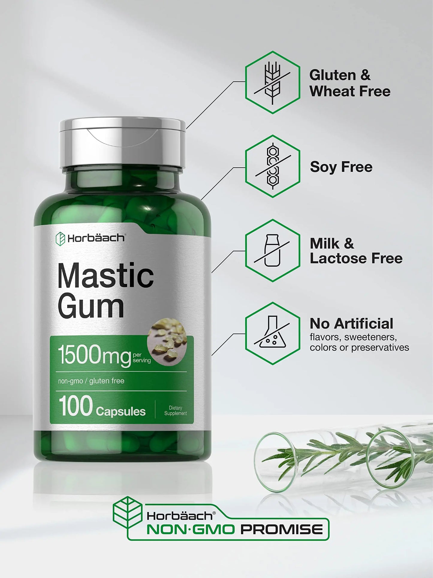Mastic Gum Capsules 1500mg 100 Count | Non-GMO & Gluten Free | by Horbaach Horbäach