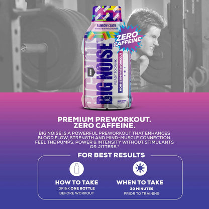 REDCON1 Big Noise RTD Pre Workout Drink, Rainbow Candy - Caffeine-Free Ready-to-Drink REDCON1