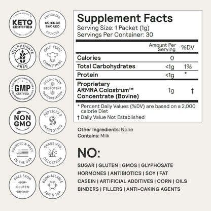 ARMRA Colostrum Powder | Unflavored | Gut Health & Bloating | Skin & Hair | Immunity | Keto, Gluten & Fat-Free | 60 Servings ARMRABuy Supplements Australia