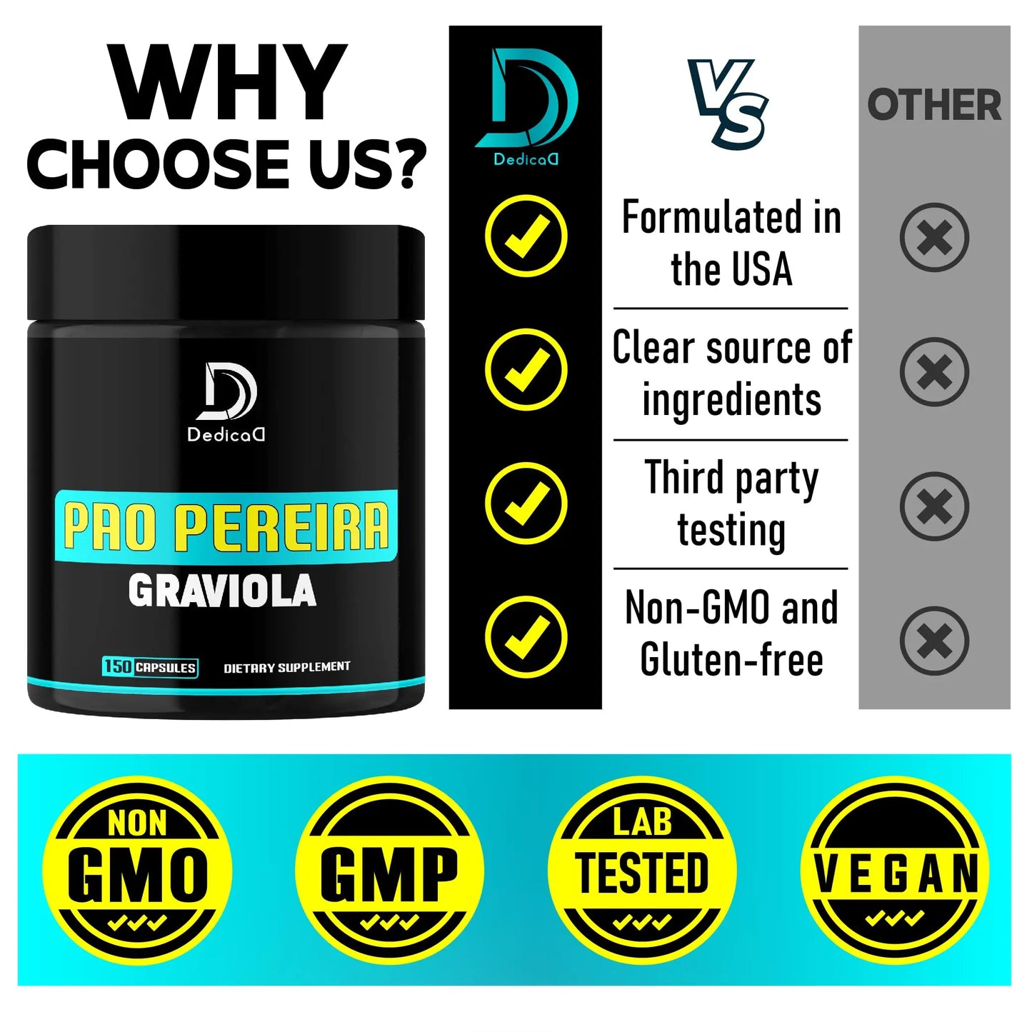 DEDICAD Pao Pereira Bark Extract and Graviola Soursop - 150 Capsules Supply DEDICAD buy supplements Au
