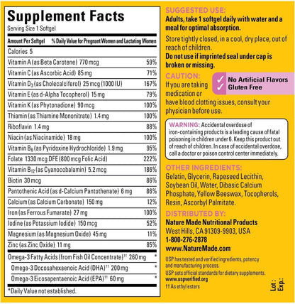 Nature Made Prenatal with Folic Acid + DHA, 200mg Prenatal Vitamin and Mineral Supplement Generic