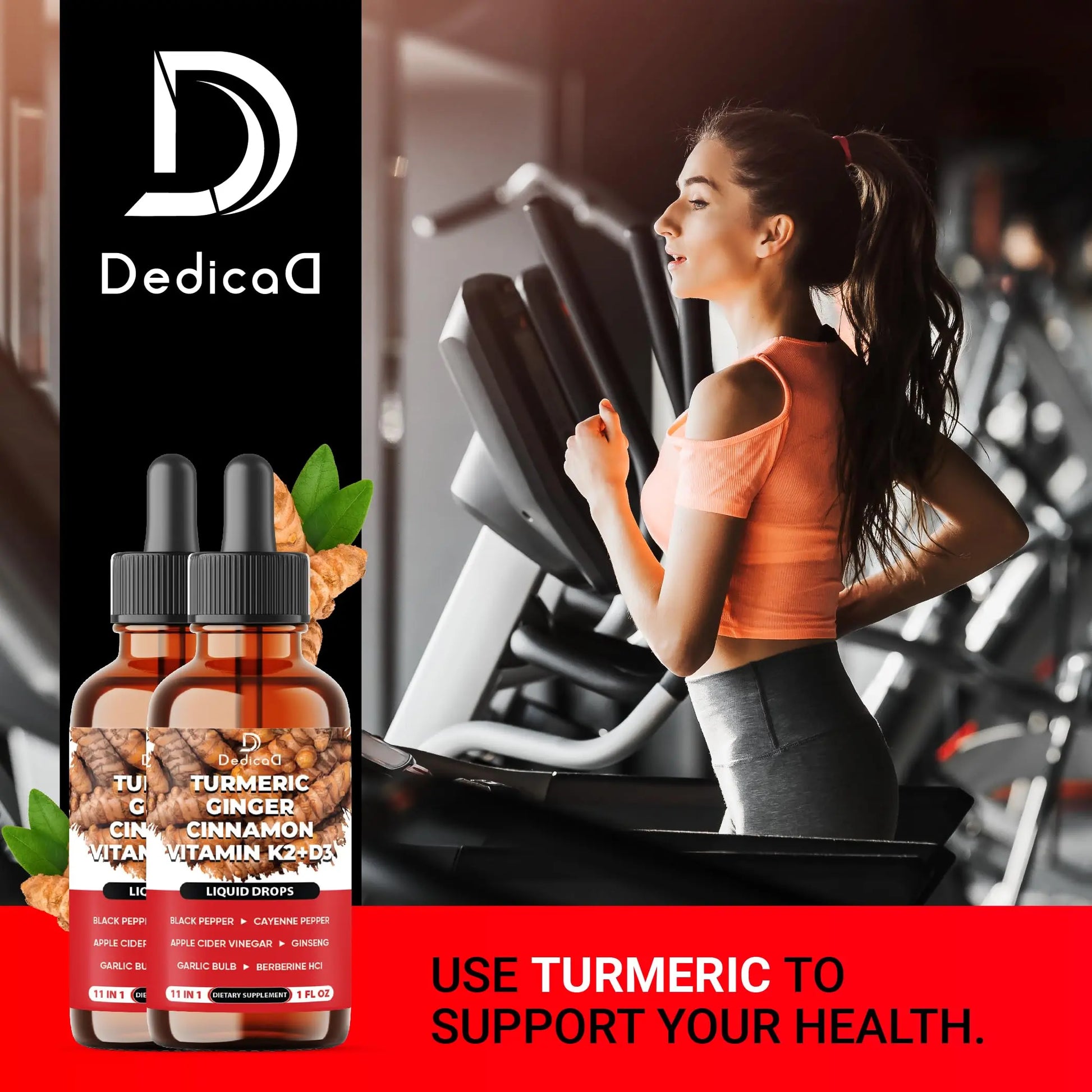 11in1 Turmeric Supplement for Health Heart & Wellness Support – with Ginger, Garlic, Ceylon Cinnamon, Berberine, Ginseng, Apple Cider Vinegar – 30ml Liquid Drops – 60 Servings DEDICAD buy supplements Au
