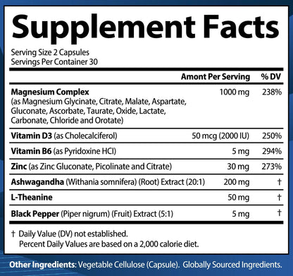 1000mg Magnesium Complex for Women and Men, 12 in 1 Magnesium Supplement with Ashwagandha, Zinc, D3, L-theanine. Easy to Swallow, High Absorption, Sleep Support & Stress Relief (60 Capsules) StrongVit buy supplements Au
