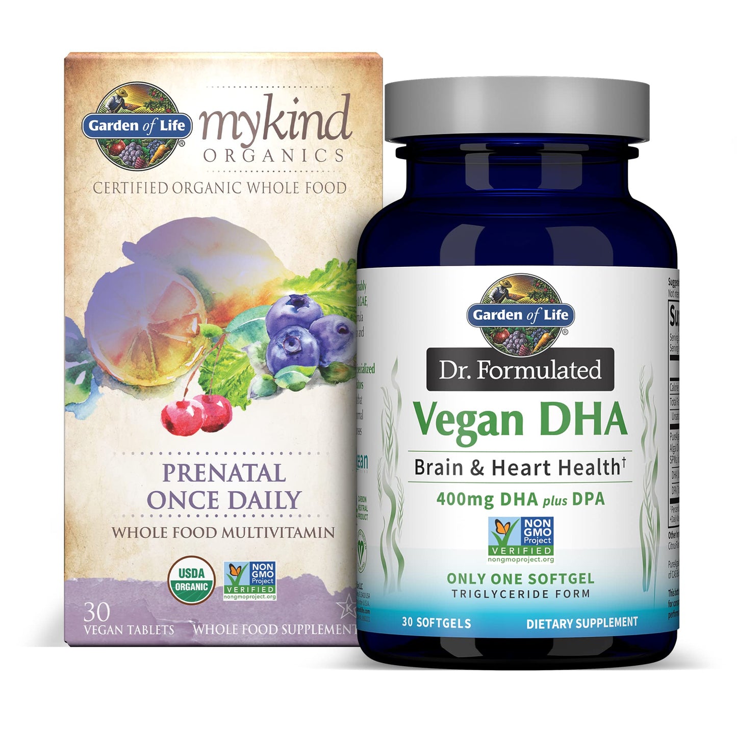 Garden of Life Once Daily Vegan DHA + Prenatal Multi Bundle: Dr Formulated Vegan DHA Garden of Life
