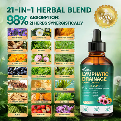 21-in-1 Lymphatic Drainage Drops for Liposomal, Immune & Lymph System Support Supplement for Women & Men with Echinacea, Dandelion