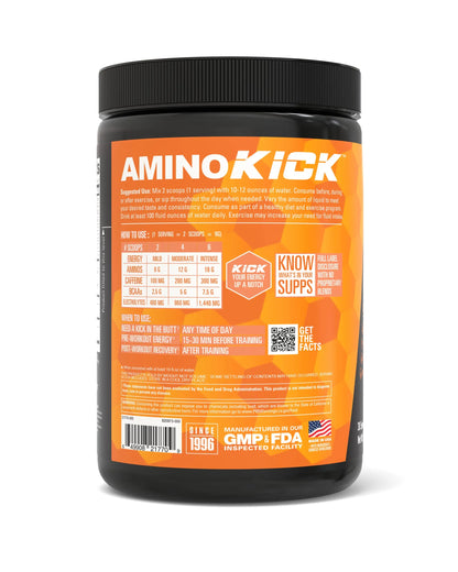 NutraBio Amino Kick - BCAA's, Electrolytes for Hydration, Natural Caffeine- 30 Servings NutraBio