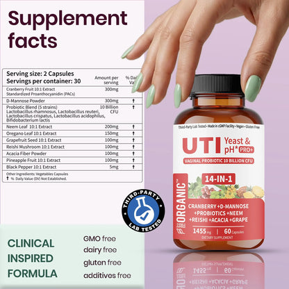 UTI Flora & Odor Pro+ & UTI Yeast & pH Pro+ | Pack of 2 | Vaginal Probiotics for Feminine Hydration & Freshness Support | Third-party Tested, cGMP Facility, Vegan, Non-GMO, Gluten-Free | 60+60 Caps FIRSTORGANIC buy supplements Au