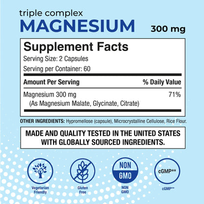 Puregen Labs Triple Magnesium Complex 300mg of Magnesium Glycinate, Malate, & Citrate P Puregen Labs