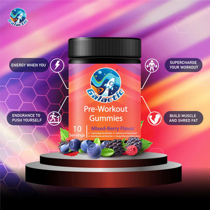 Galactic Pre-Workout Gummies, All Natural, 250mg Caffeine, Beta-Alanine, L-Citrulline Galactic