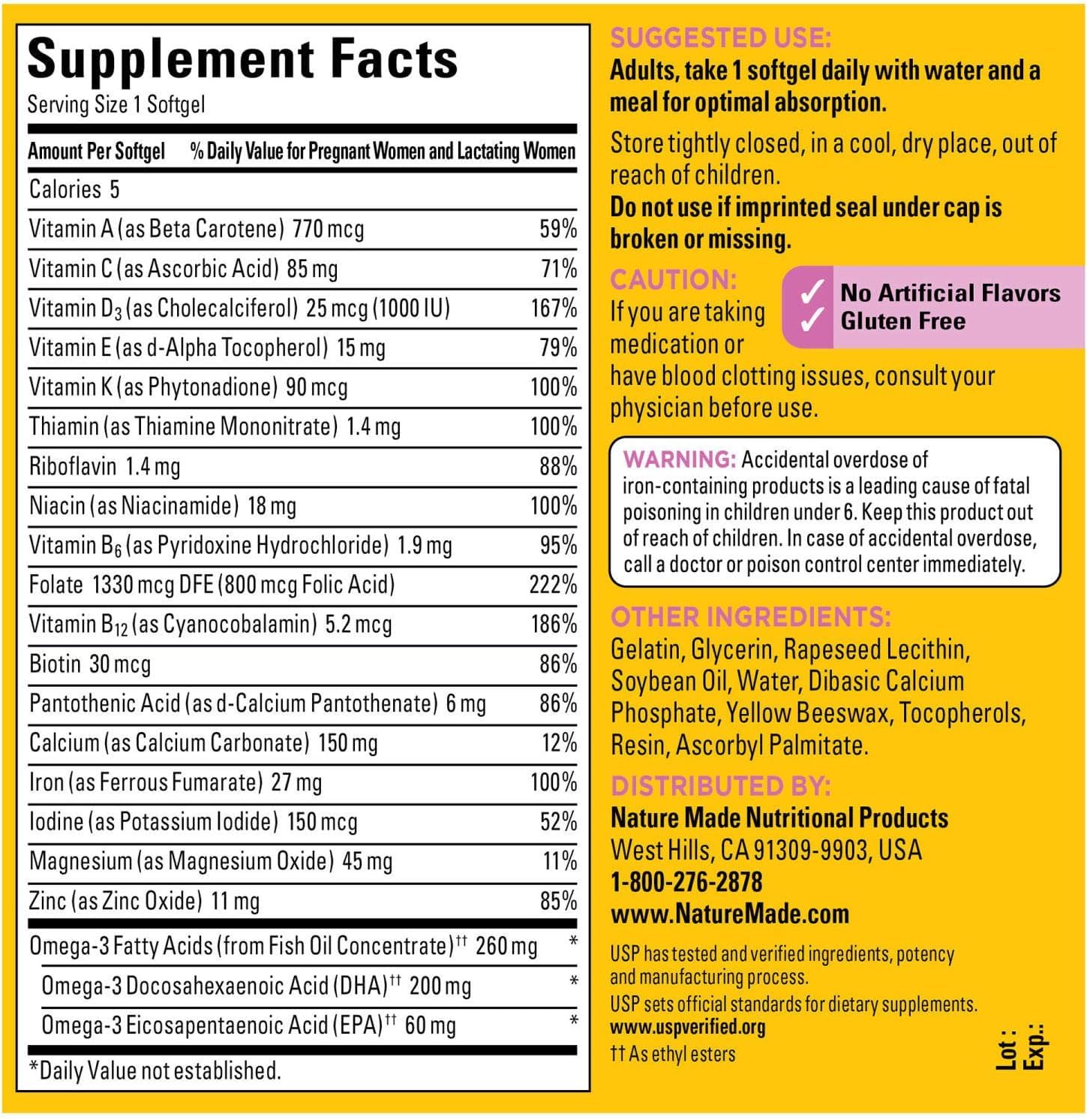 Nature Made Prenatal + DHA, 200mg Softgels (150 ct.) Vitamin and Mineral Supplement KHOFIBU