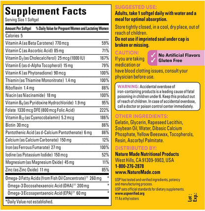Nature Made Prenatal + DHA, 200mg Softgels (150 ct.) Vitamin and Mineral Supplement KHOFIBU