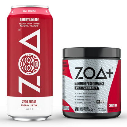 ZOA Energy Drink & Pre-Workout Powder Bundle, Cherry Limeade ZOA