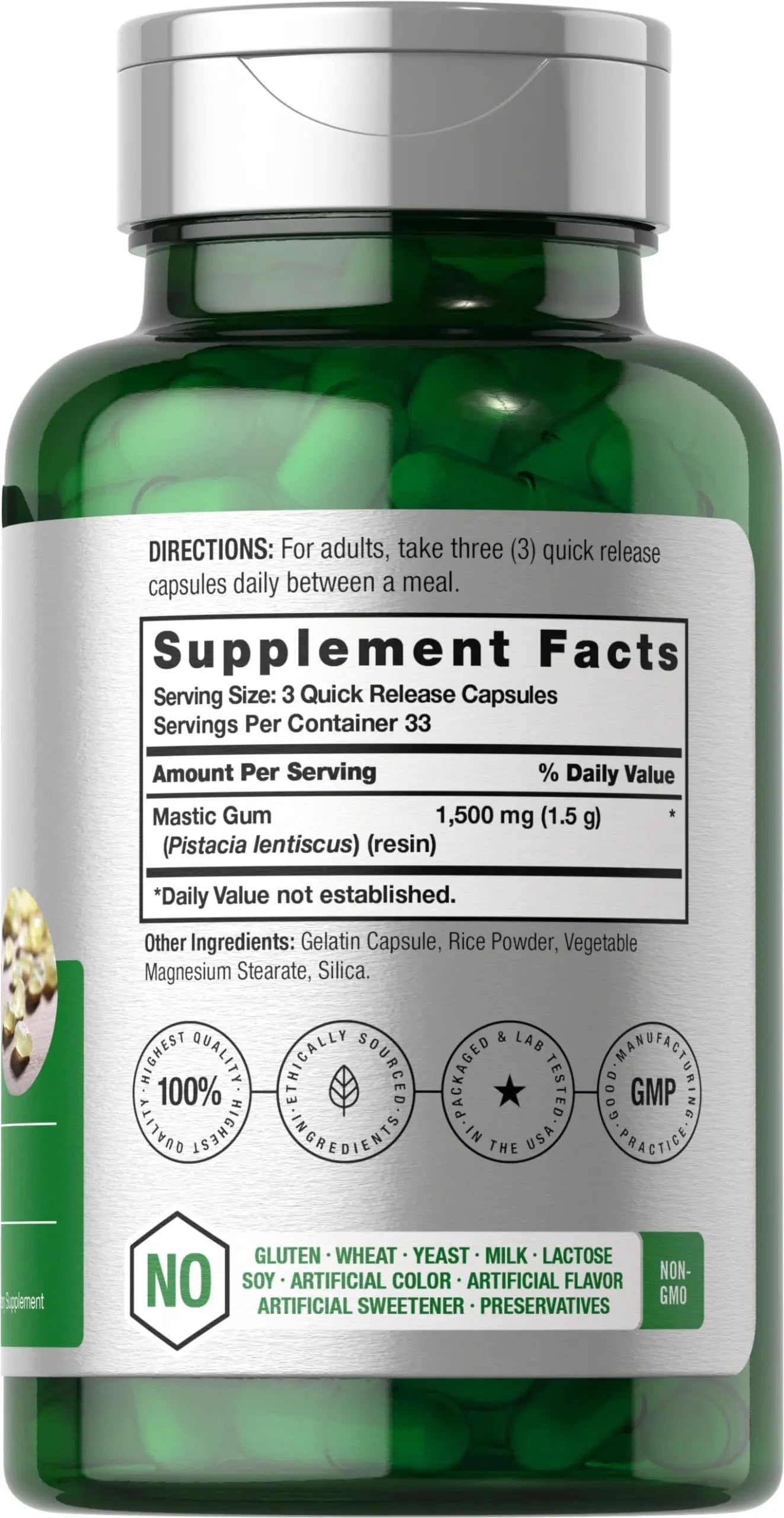 Mastic Gum Capsules 1500mg 100 Count | Non-GMO & Gluten Free | by Horbaach Horbäach