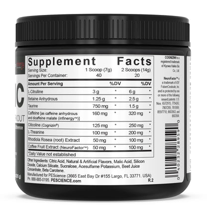 PEScience Prolific Pre Workout Powder, Sour Peach Candy, 40 Scoop, Energy Supplement PEScience