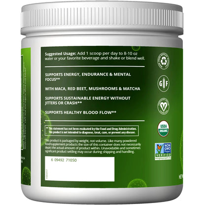 MRM Nutrition Organic Pre-Workout Powder | Black Cherry Flavored | Superfoods MRM