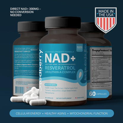 NAD Supplement with Direct NAD+ 300mg (NAD Plus) | Advanced Longevity Complex with Urolithin A & Resveratrol | NMN Alternative | 60 Capsules | Non-GMO, Gluten Free | Made in USA Redberry OrganicsBuy Supplements Australia