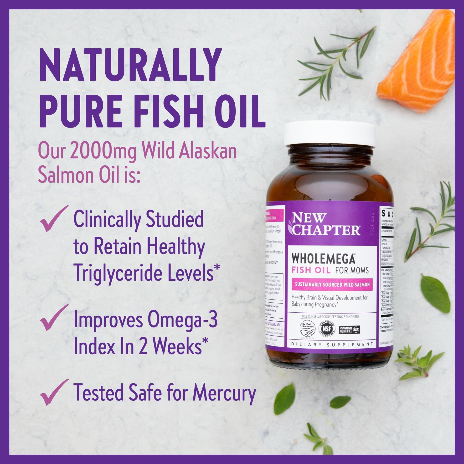 New Chapter Wholemega for Moms Fish Oil Supplement - Prenatal DHA with Omega-3 + Vitamin D3 New Chapter