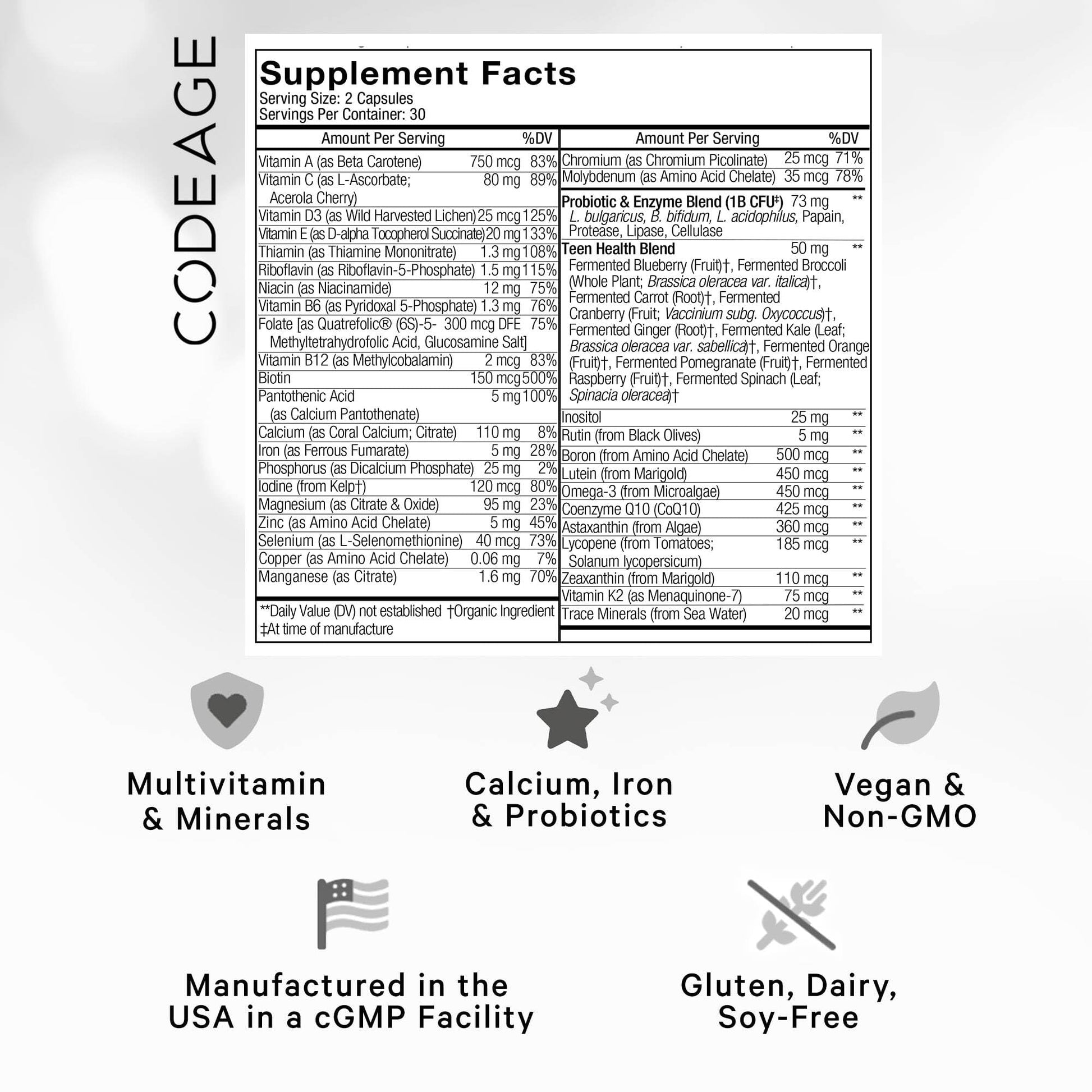 Codeage Teen’s Daily Multivitamin Supplement, 25+ Vitamins & Minerals for Teenage Boys & Girls Codeage