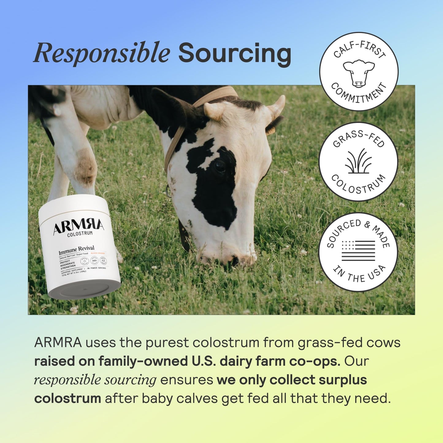 ARMRA Colostrum Powder | Blood Orange | Gut Health & Bloating | Skin & Hair | Immunity | Keto, Gluten & Fat-Free | 90 Servings ARMRABuy Supplements Australia