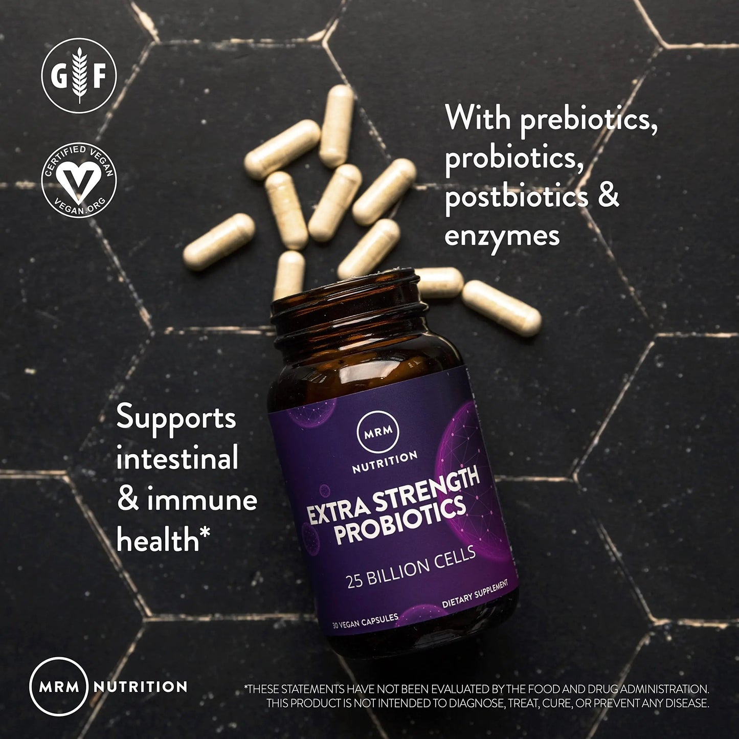 MRM Nutrition Extra Strength Probiotics - Supports Intestinal, GI, & Immune Health for Women & Men, Prebiotic, Probiotic, & Postbiotic Supplement, 25 Billion Cells & 16 Strains, Vegan - 30 Servings MRMBuy Supplements Australia