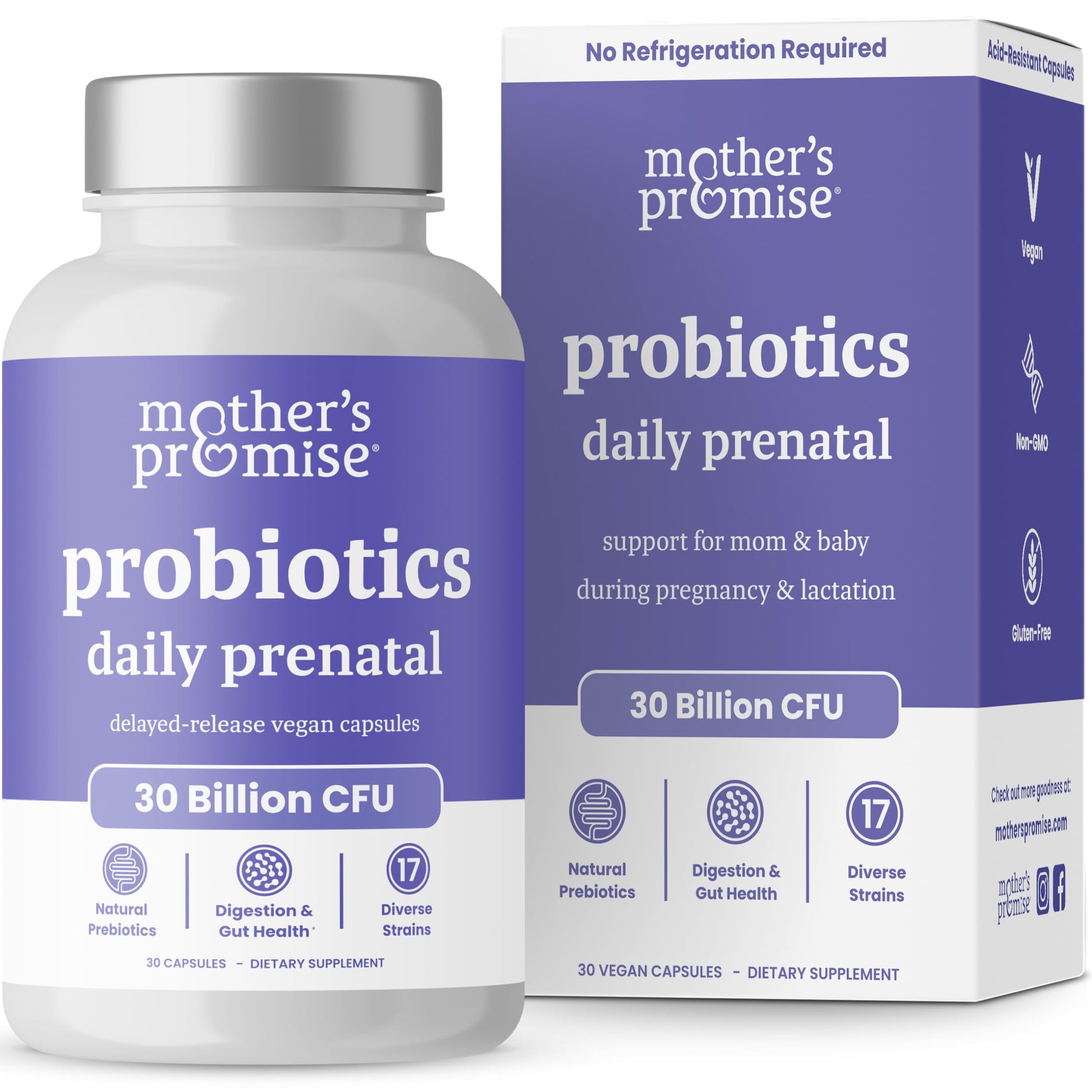 Prenatal Probiotics for Women | 30 Billion CFU, 17 Strains + Organic Prebiotics Mother's Promise