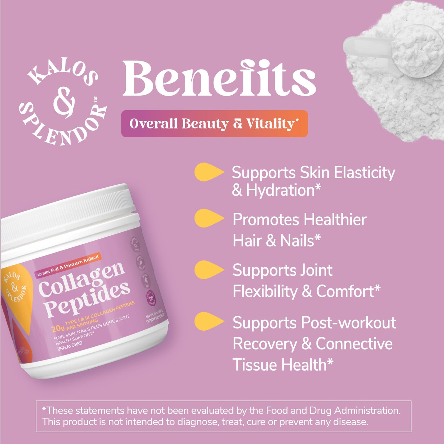 21st Century Kalos & Splendor Collagen Peptides Powder, Grass Fed & Pasture Raised Type I & III Bovine Collagen, 20g Collagen Peptides + 18g Protein Per Scoop, Unflavored, 10.6 OZ 21st Century buy supplements Au