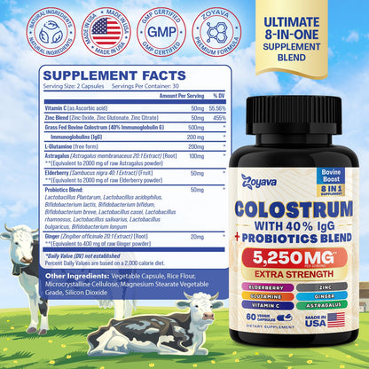 Zoyava Sea Moss 16-in-1 Blend 19,445 MG (60 Caps) and Colostrum 8-in-1 5,250 MG Zoyava