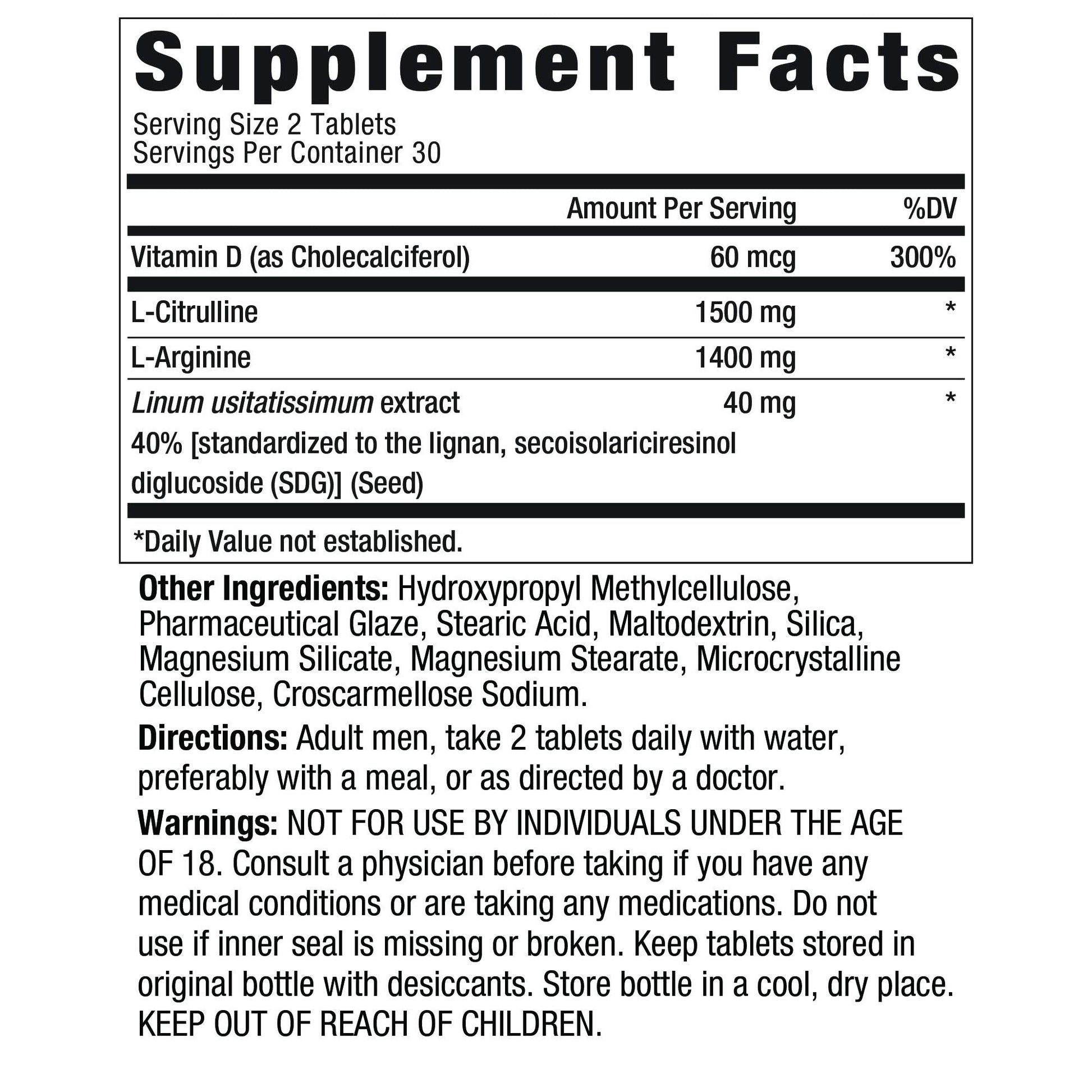 Ageless Male Performance Nitric Oxide Booster for Men - Promote Blood Circulation, Arousal, Energy Production, Drive, Stamina, Health Supplement (60 Tablets, 1 Bottle)
