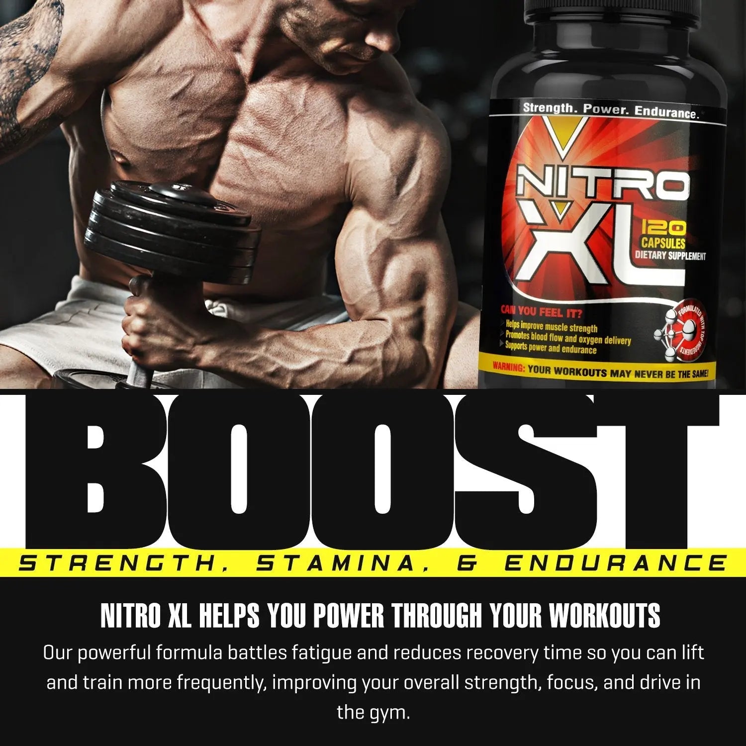 Nitro XL | Nitric Oxide Bodybuilding Supplement – with L-Arginine | Build Muscle Mass Nitro XL