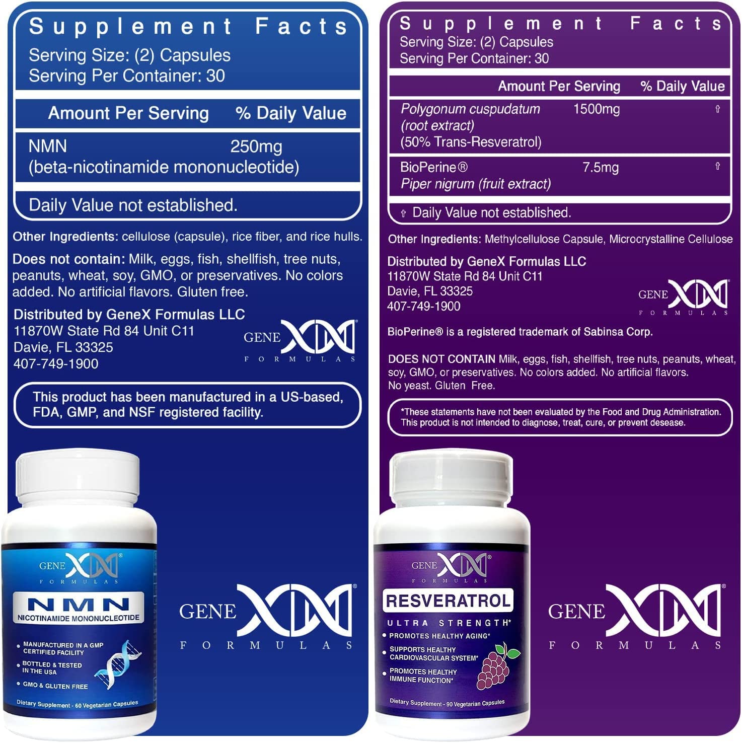 Genex Formulas NMN and Resveratrol Dynamic Duo Supplements | 250mg NAD+ Precursor and Ultra Strength 1500mg Resveratrol w/BioPerine, for Healthy Aging Support Genex FormulasBuy Supplements Australia