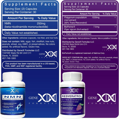 Genex Formulas NMN and Resveratrol Dynamic Duo Supplements | 250mg NAD+ Precursor and Ultra Strength 1500mg Resveratrol w/BioPerine, for Healthy Aging Support Genex FormulasBuy Supplements Australia