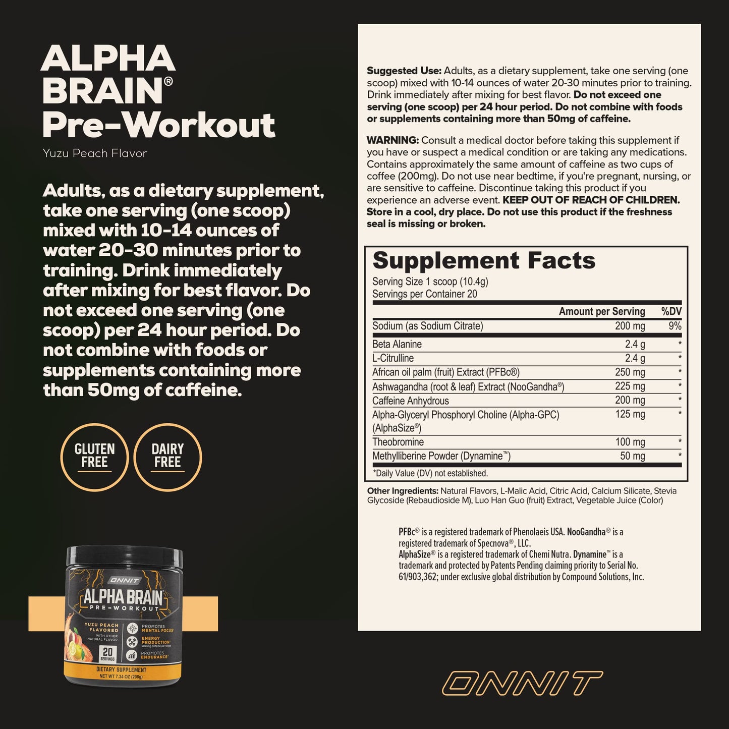 ONNIT Alpha Brain Pre-Workout - Yuzu Peach (20 Serving Tub) ONNITBuy Supplements Australia