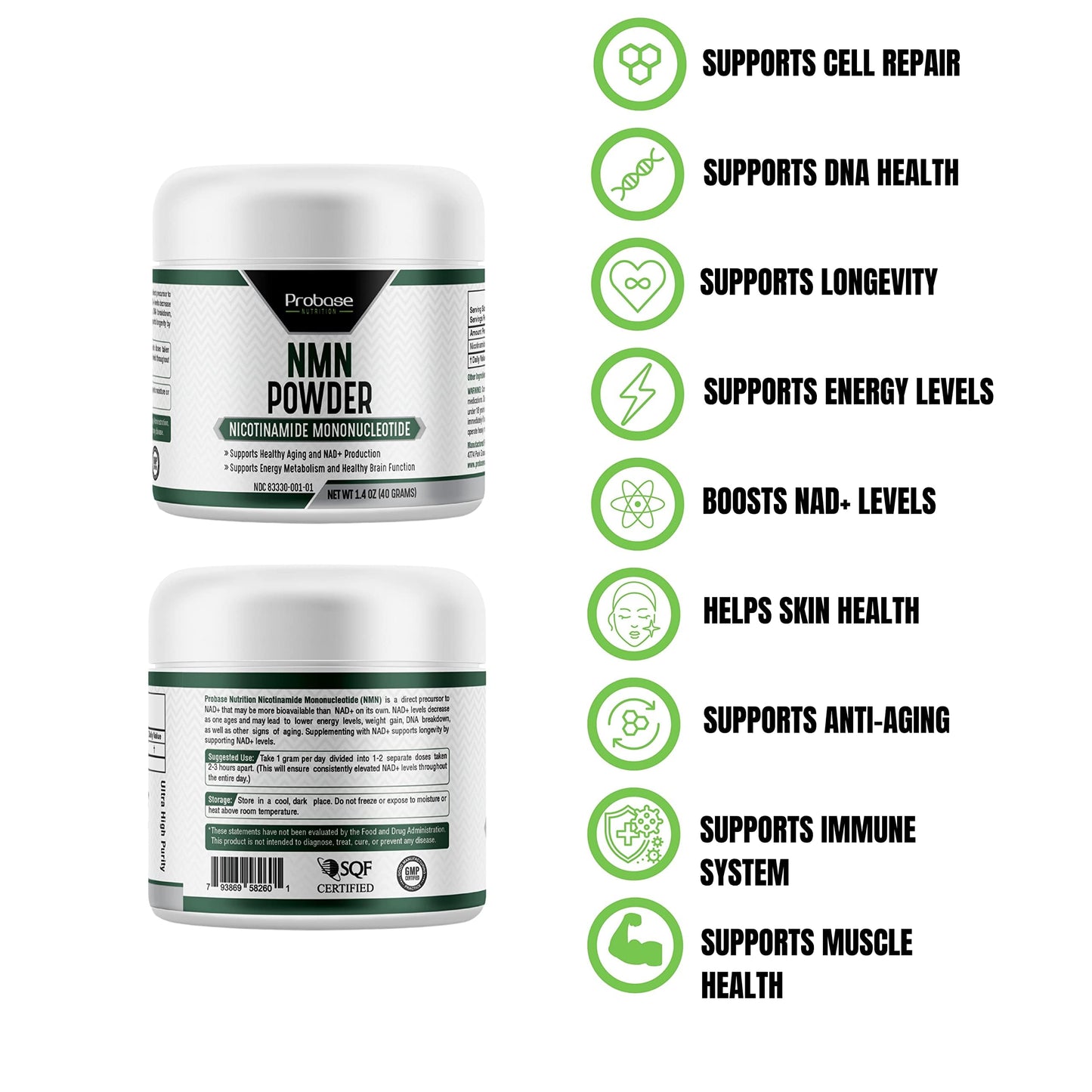 Probase Nutrition Longevity Pure NMN Powder 40 Grams - Ultra-Pure, Fully Stabilized, Pharmaceutical Grade NMN to Boost NAD+, Nicotinamide Mononucleotide Powder Supplement Probase NutritionBuy Supplements Australia