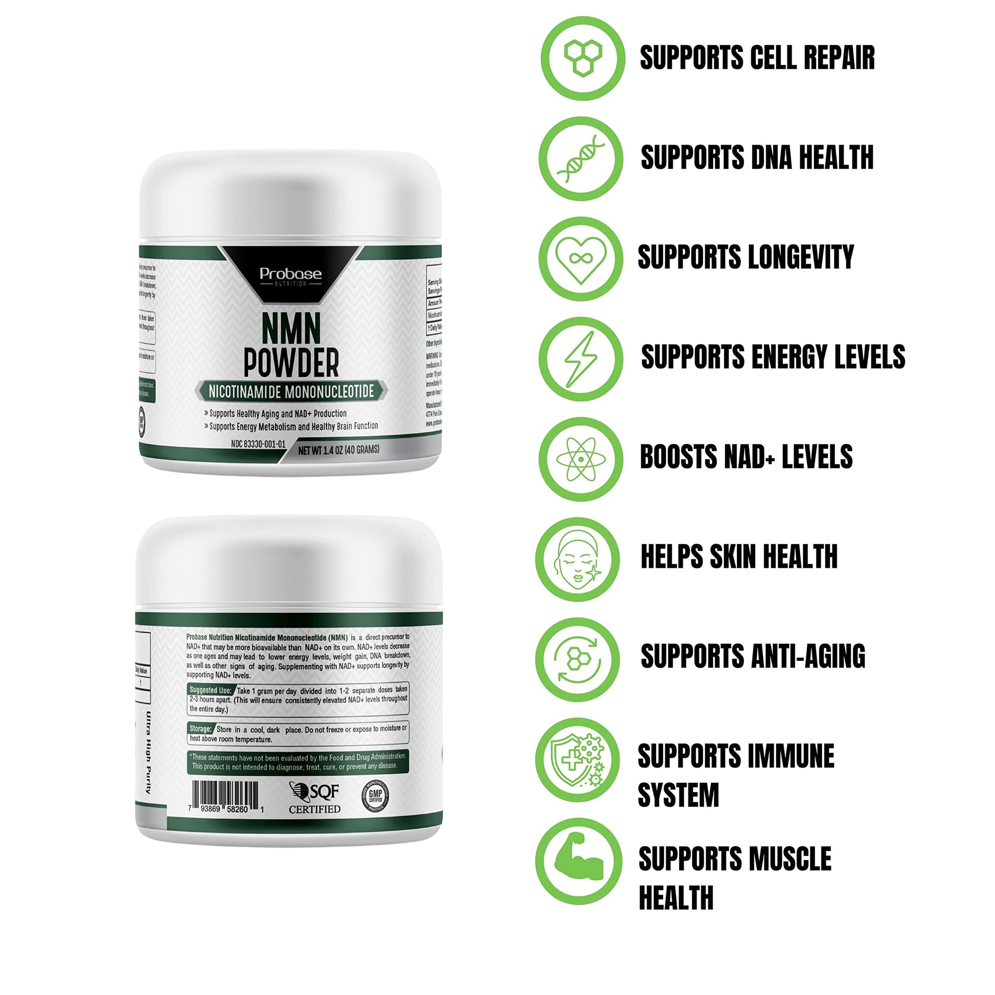 Probase Nutrition Longevity Pure NMN Powder 40 Grams - Ultra-Pure, Fully Stabilized, Pharmaceutical Grade NMN to Boost NAD+, Nicotinamide Mononucleotide Powder Supplement Probase NutritionBuy Supplements Australia