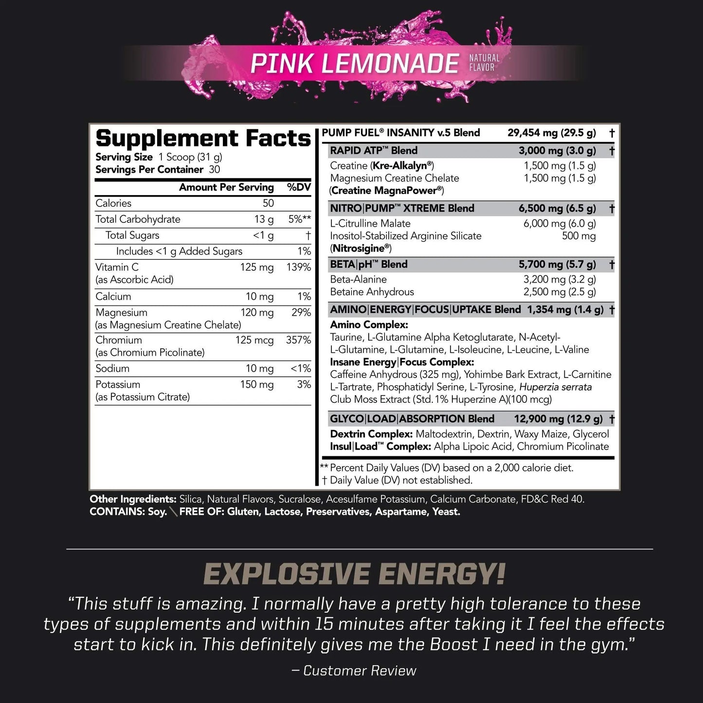 PMD Sports Ultra Pump Fuel Insanity - Pre Workout – Pink Lemonade (30 Servings) Sports PMD