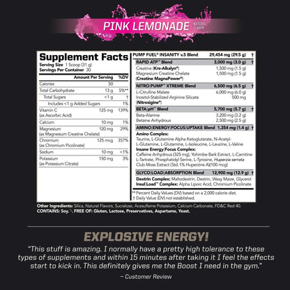 PMD Sports Ultra Pump Fuel Insanity - Pre Workout – Pink Lemonade (30 Servings) Sports PMD
