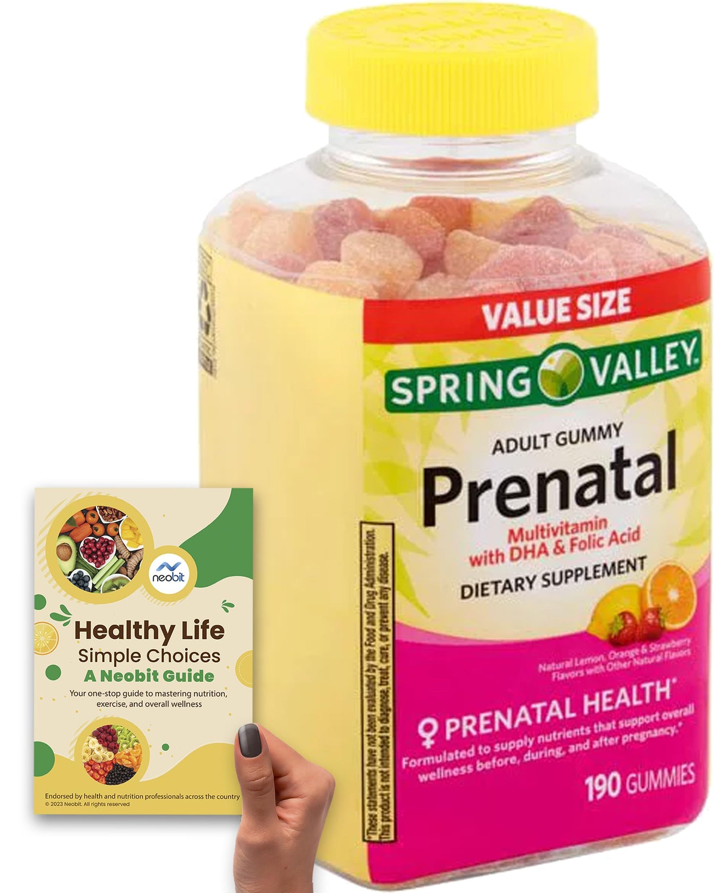 Spring Valley Prenatal Multivitamin Gummies with DHA, Folic Acid, 190 Count, Female Adult Chewables Neobit
