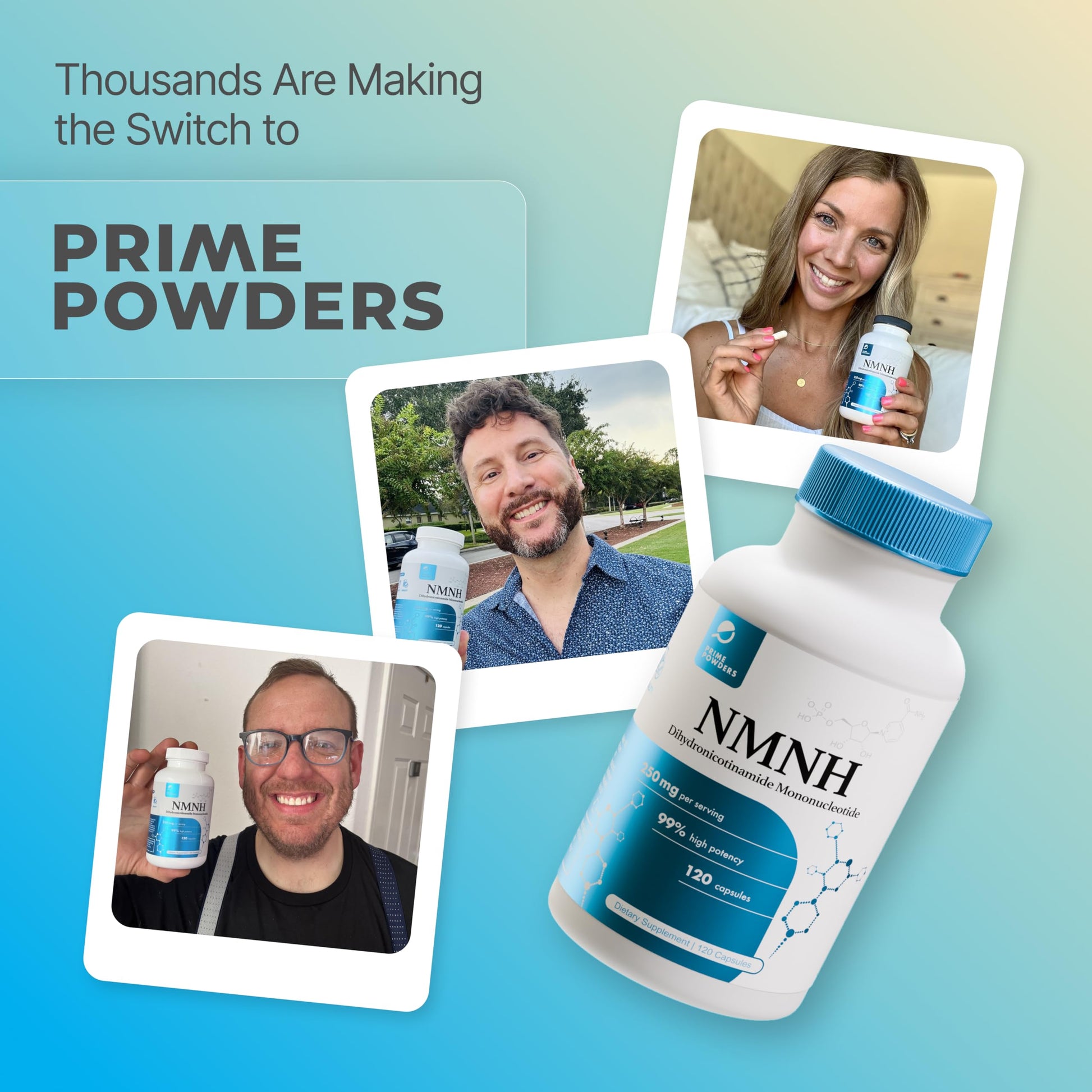 Prime Powders NMNH: Dihydronicotinamide Mononucleotide (120 Capsules) NAD+ Support NR NAD Supplement Prime PowdersBuy Supplements Australia