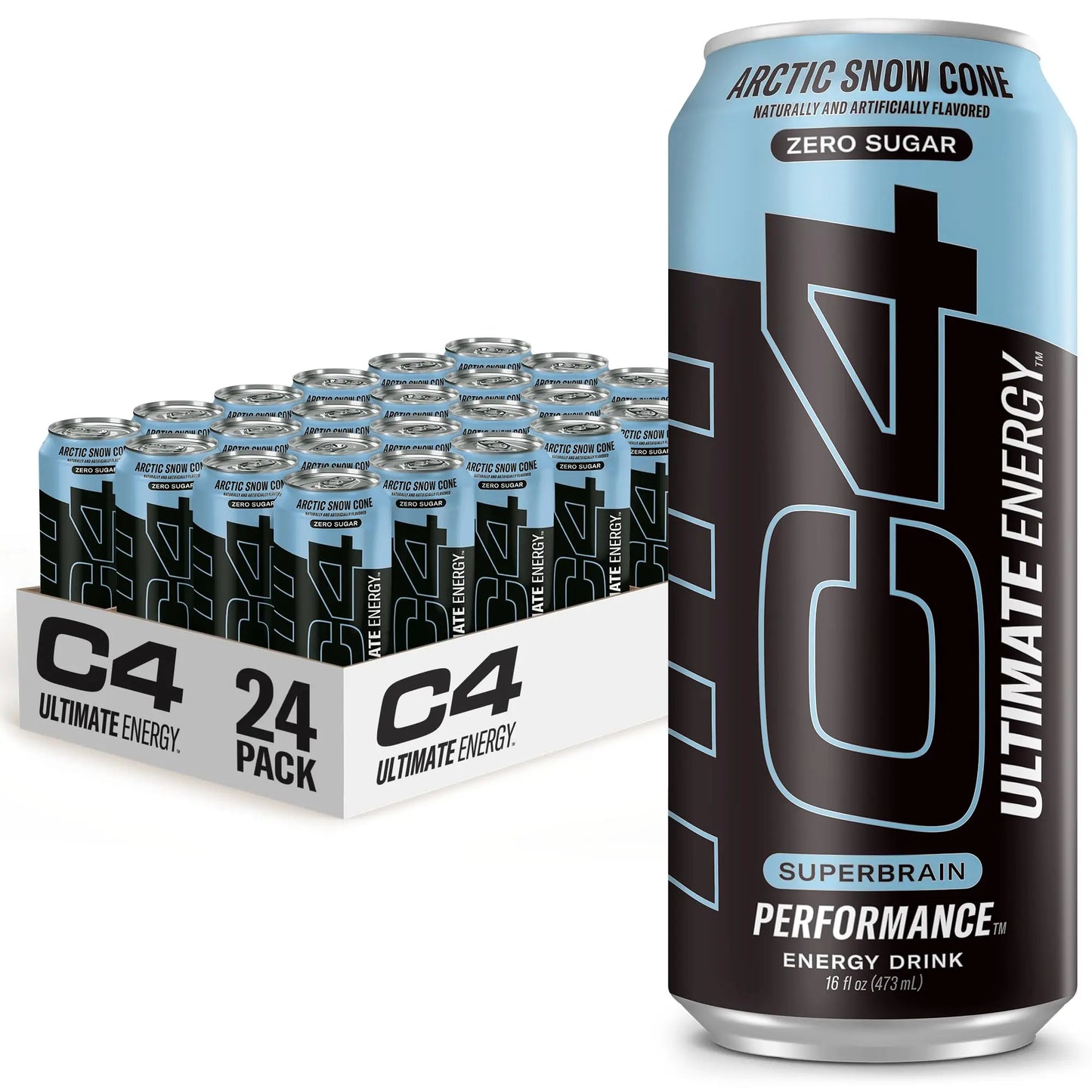 C4 Ultimate Sugar Free Energy Drink 16oz (Pack of 24) | Arctic Snow Cone | Pre Workout Cellucor