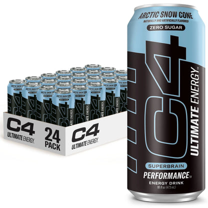 C4 Ultimate Sugar Free Energy Drink 16oz (Pack of 24) | Arctic Snow Cone | Pre Workout Cellucor