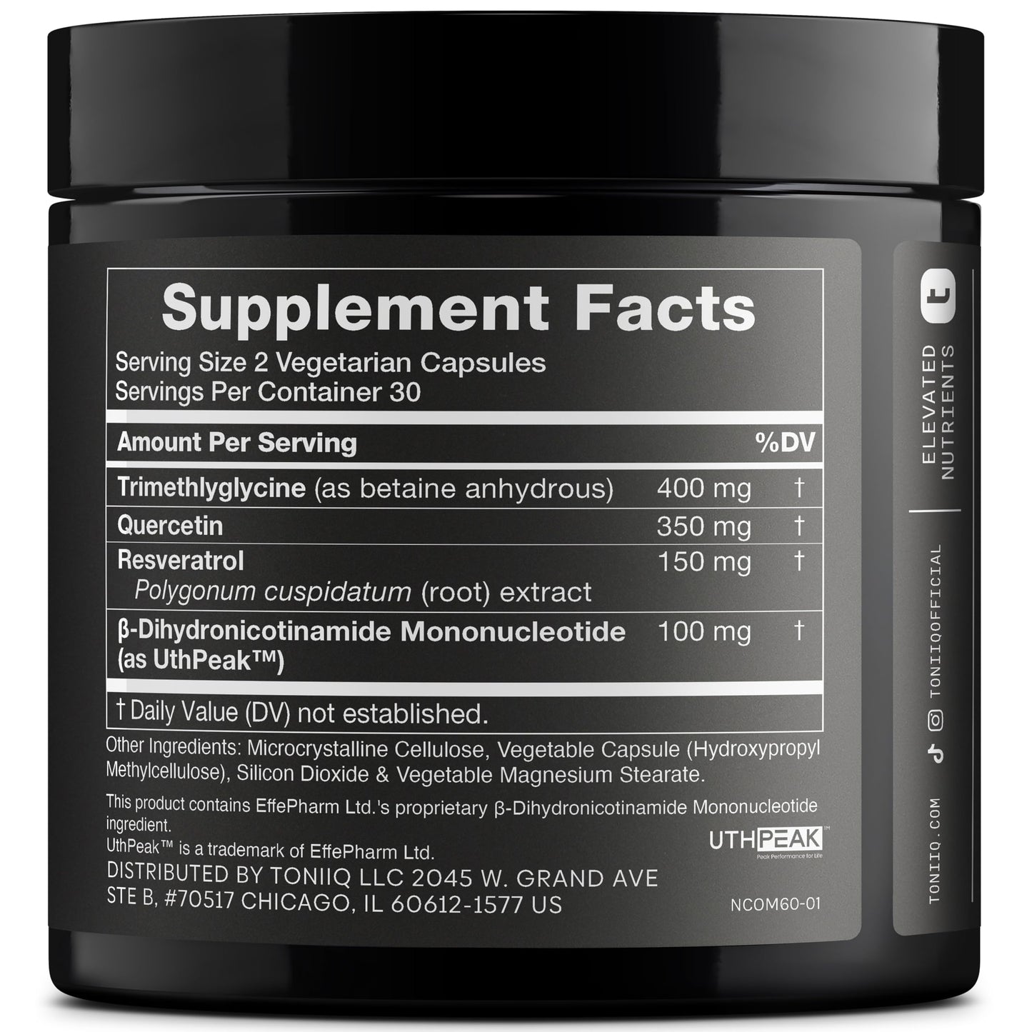 Toniiq NMNH Supplement – Ultra High Potency 1,000mg Complex with Clinically Studied Uthpeak™ NMNH, Resveratrol, Quercetin & TMG – Highly Purified – Third-Party Lab Tested – 60 Capsules ToniiqBuy Supplements Australia