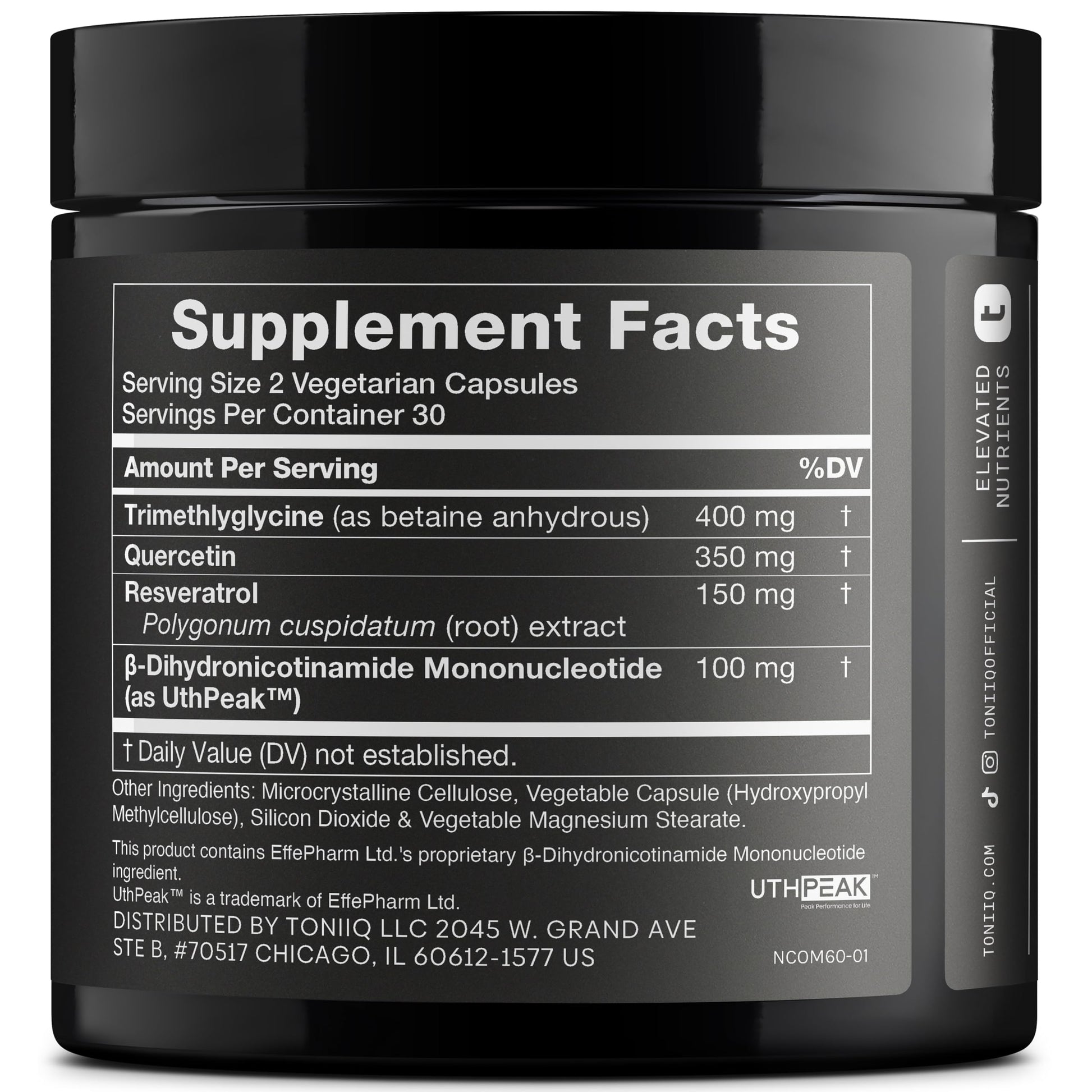 Toniiq NMNH Supplement – Ultra High Potency 1,000mg Complex with Clinically Studied Uthpeak™ NMNH, Resveratrol, Quercetin & TMG – Highly Purified – Third-Party Lab Tested – 60 Capsules ToniiqBuy Supplements Australia