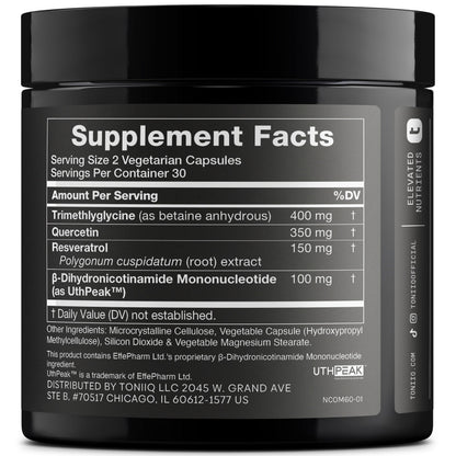 Toniiq NMNH Supplement – Ultra High Potency 1,000mg Complex with Clinically Studied Uthpeak™ NMNH, Resveratrol, Quercetin & TMG – Highly Purified – Third-Party Lab Tested – 60 Capsules ToniiqBuy Supplements Australia