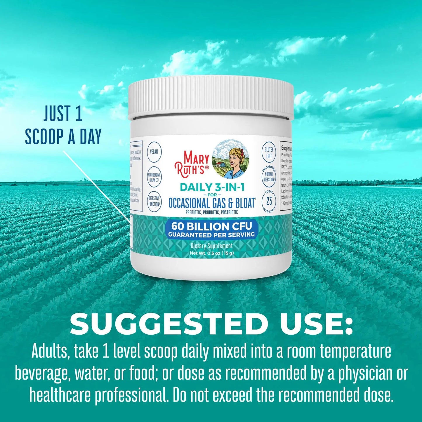 MARYRUTH'S 3-in-1 Gas & Bloat Probiotic Powder | Probiotics for Normal Digestive Function | Probiotics for Women & Men | Prebiotics & Postbiotics | 60 Billion CFU | 23 Unique Strains | 0.5 oz MARYRUTH'SBuy Supplements Australia